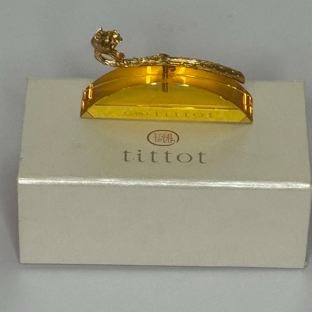 Tittot Liuli Crystal Sculpture “Wholehearted Devotion” Lotus Bloom Amber Glass